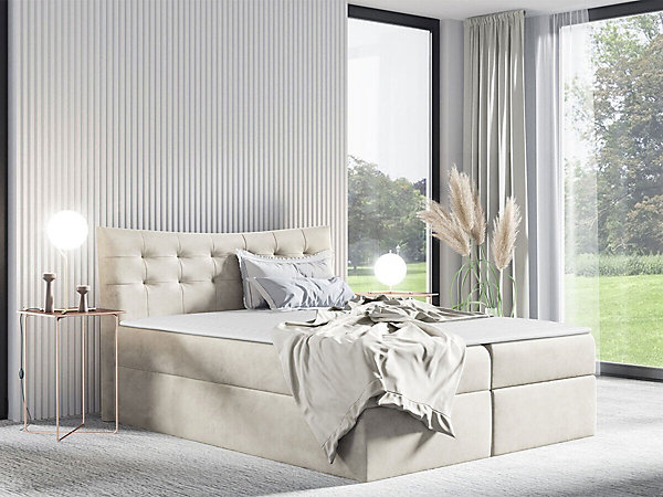 Lit continental Baltimore 157, Double, Brun clair, Tissu, Disponible