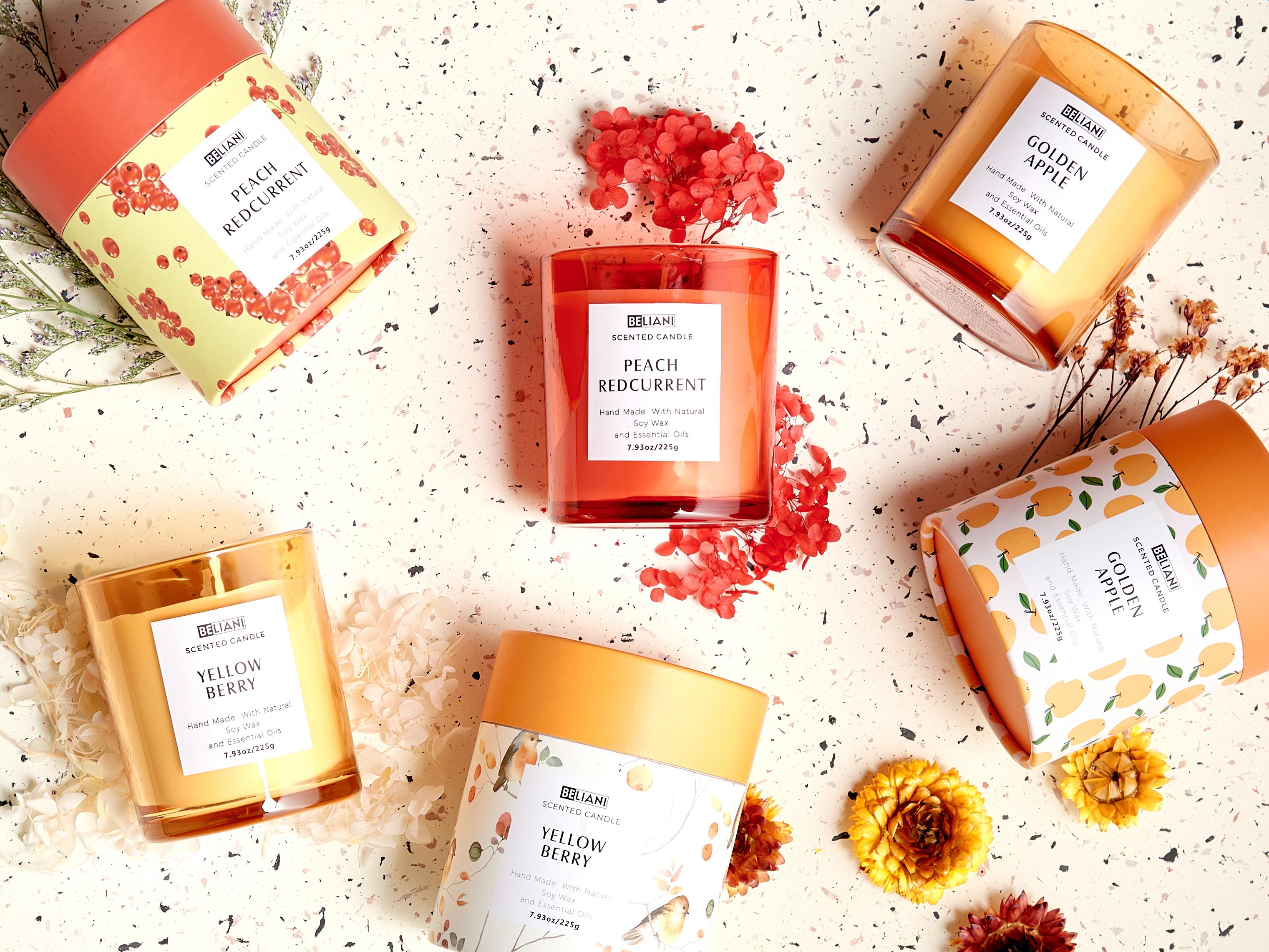 Set of 3 Scented Candles COLORFUL BARREL Soy Wax Fruity Notes