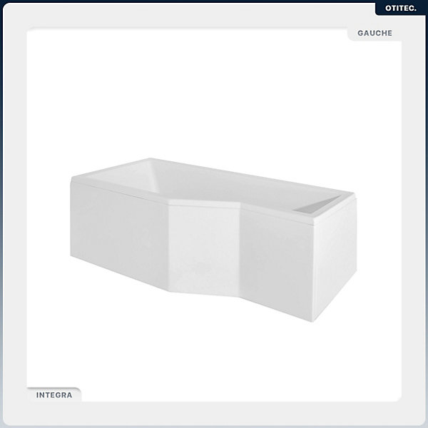 Baignoire asymétrique - 170 x 75 cm - Gauche - avec Habillage - Pieds - Vidage Chrome - INTEGRA