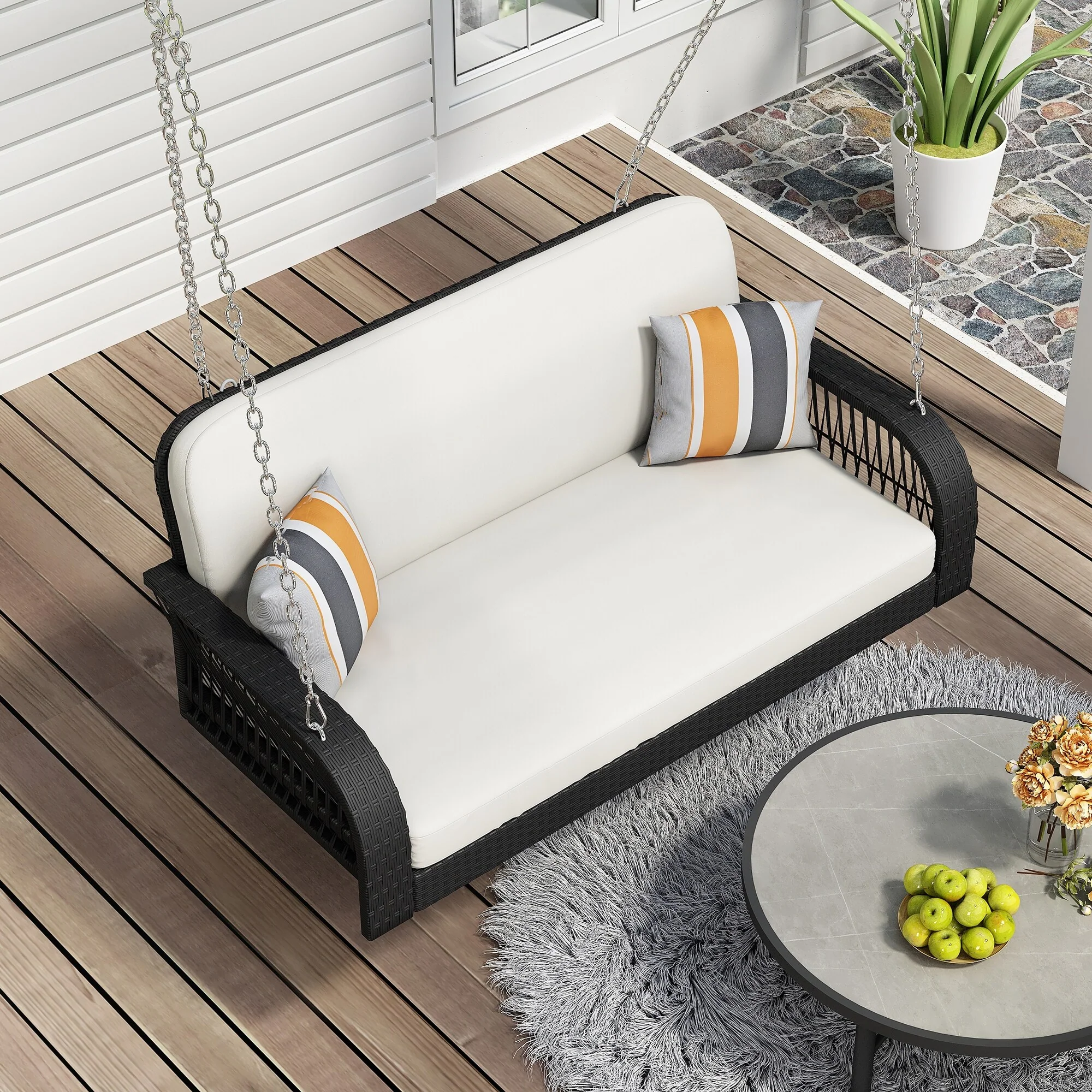 PE Wicker 2-Seater Porch Swing