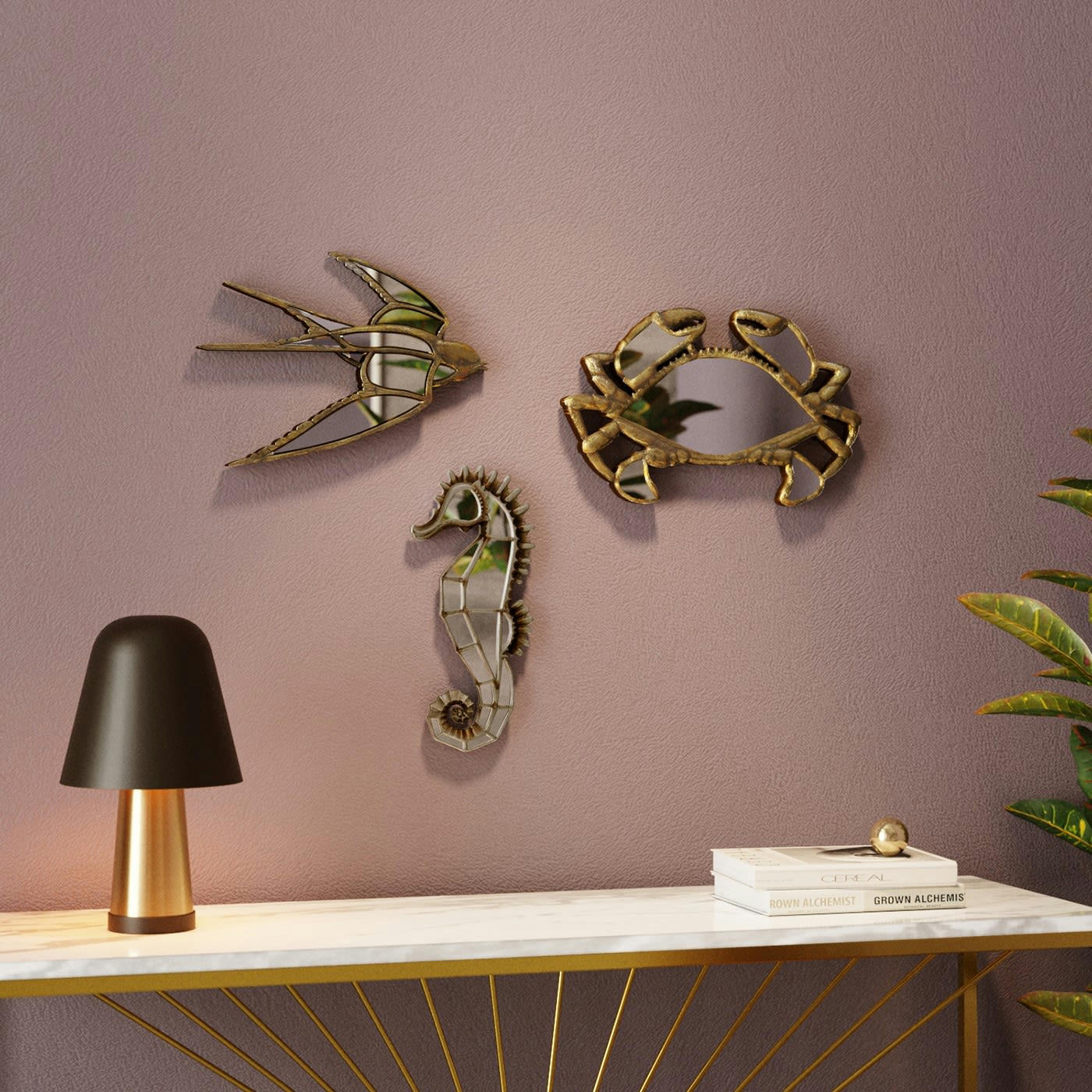 SWALLOW MIRROR - Déco murale hirondelle dorée en verre miroir 31x39