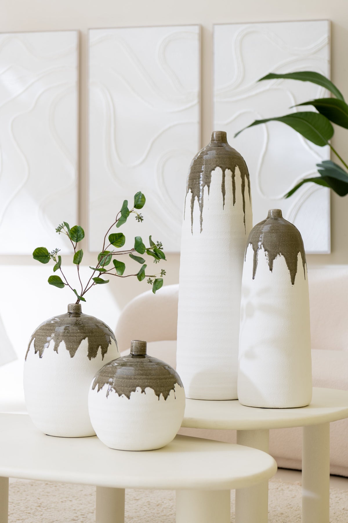 J-Line vaas Olea Fles - olijfgroen/wit - small - 47 cm hoog