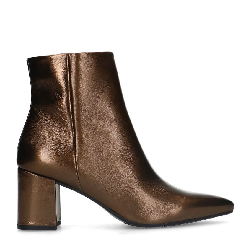 Manfield Bronzen leren enkellaarsjes met hak