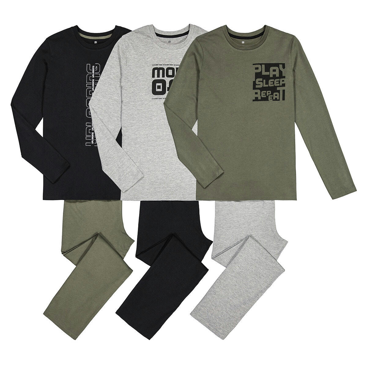 Lot de 3 pyjamas en coton impression texte