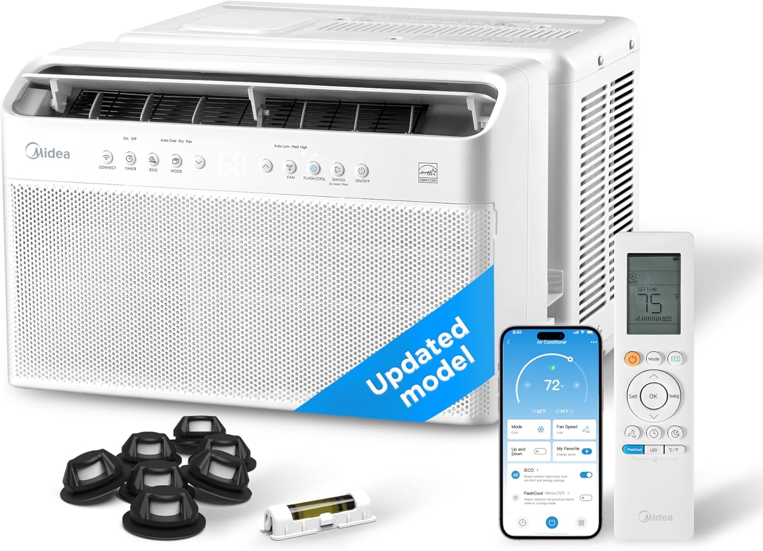 Midea 12,000 BTU U Shaped Smart Inverter Window Air Conditioner - Cools 550 Sq Ft, Ultra Quiet with Open Window Flexibility - Alexa/Google Assistant Compatible - 35% Energy Savings, Remote (Updated)