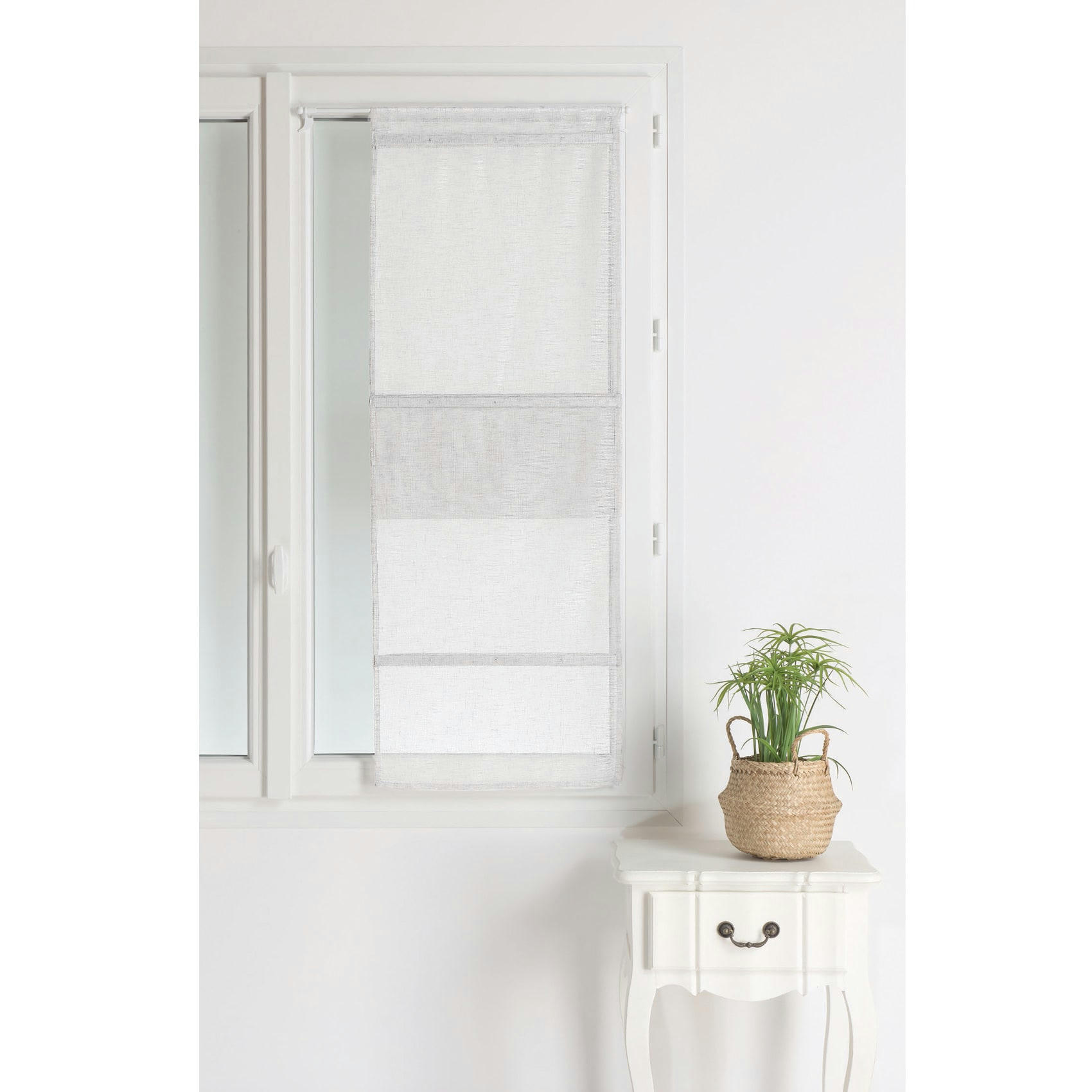 - Store bateau en étamine unie polyester blanc 60x180cm