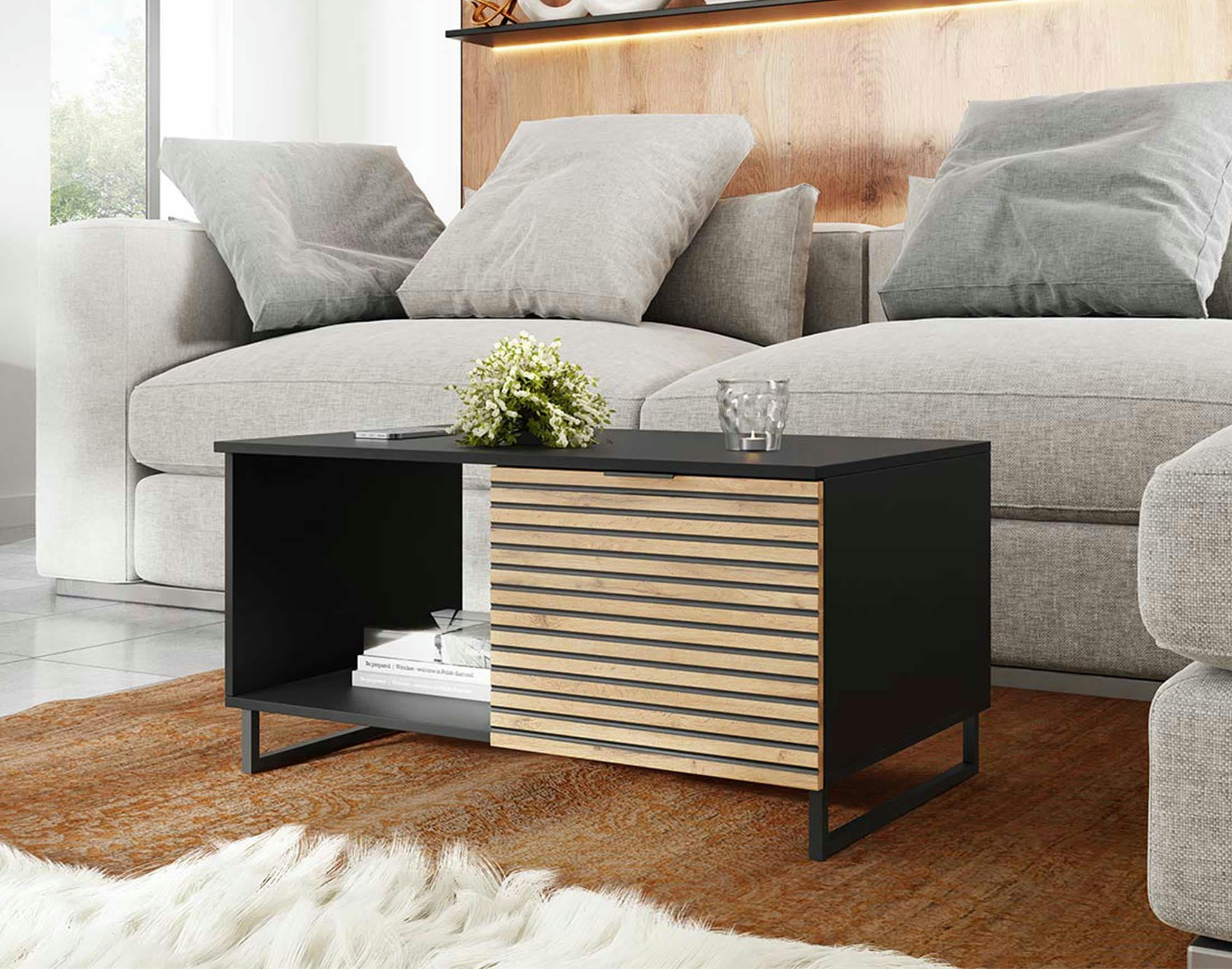 OLYMPIE - Table basse style contemporain 100 cm noir / bois