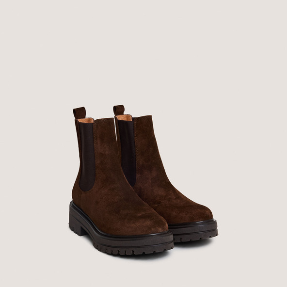 Boots à élastiquesen croute marron | AMANDINE