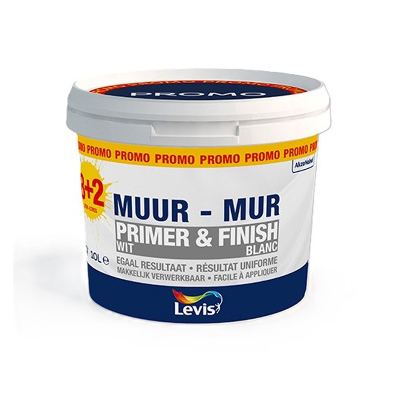 Peinture pour murs Primer & Finish blanc 8 L   2 L gratuit LEVIS