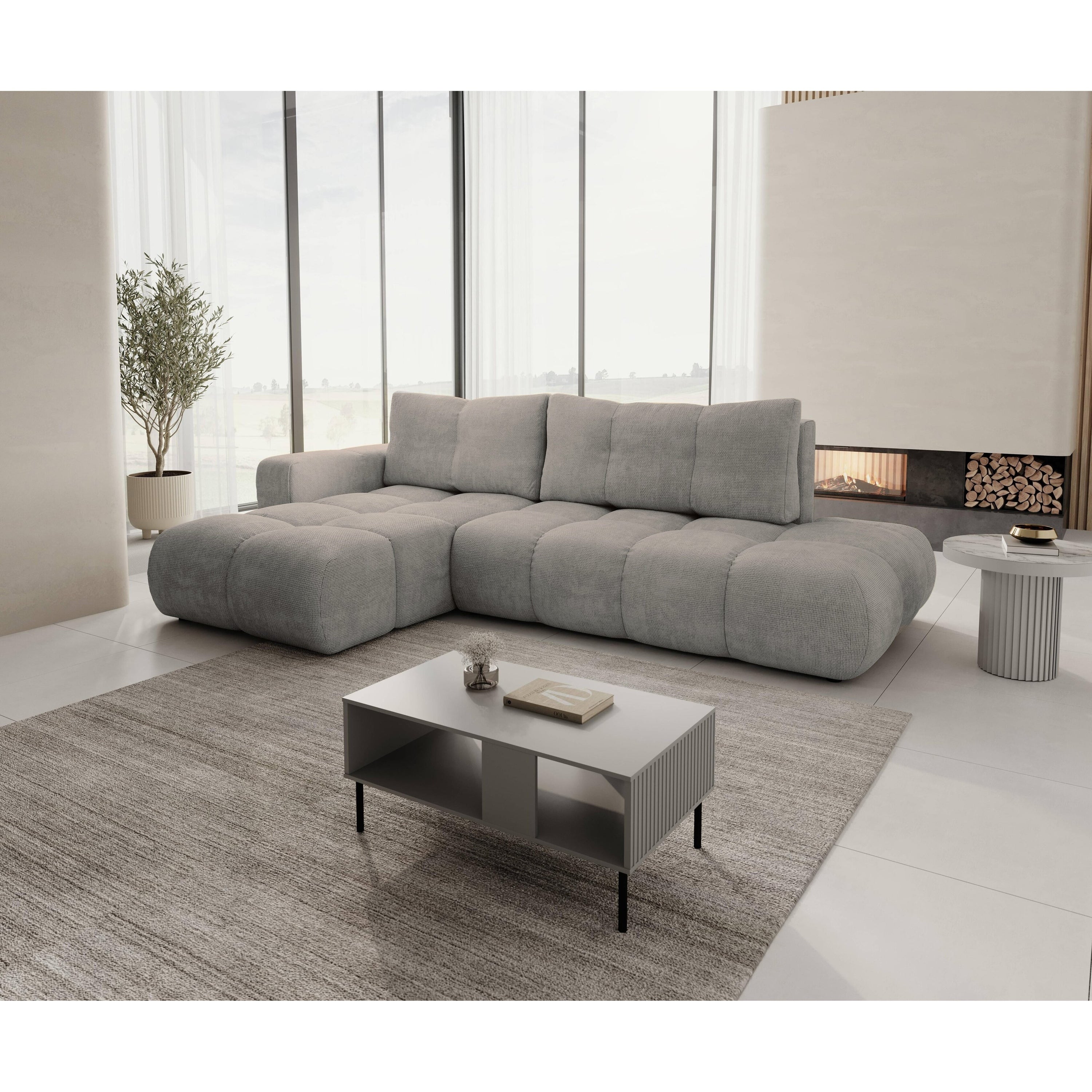 by fonQ Charme Hoekbank Links met Slaapfunctie - Chenille - Warmgrijs