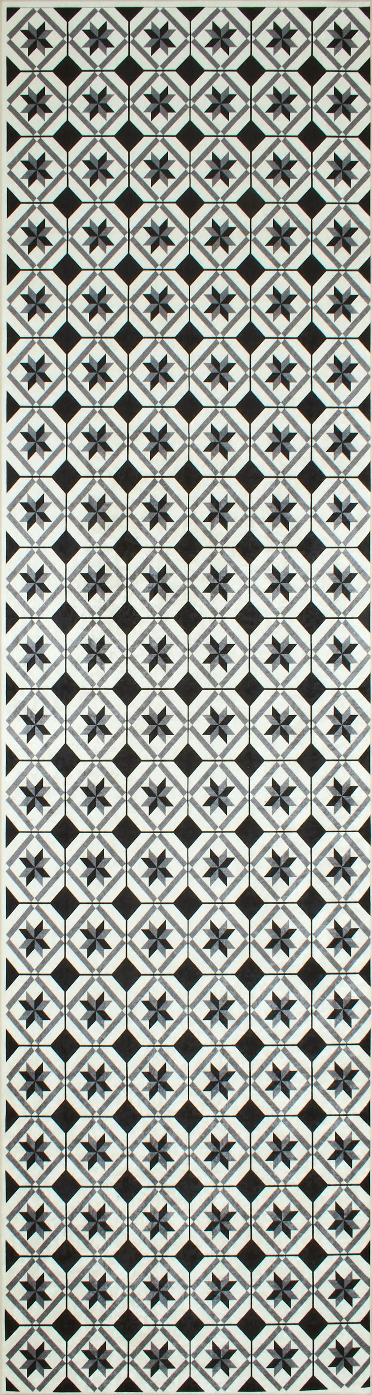 AZULEJO - Tapis de cuisine carreaux de ciment noir 80x300