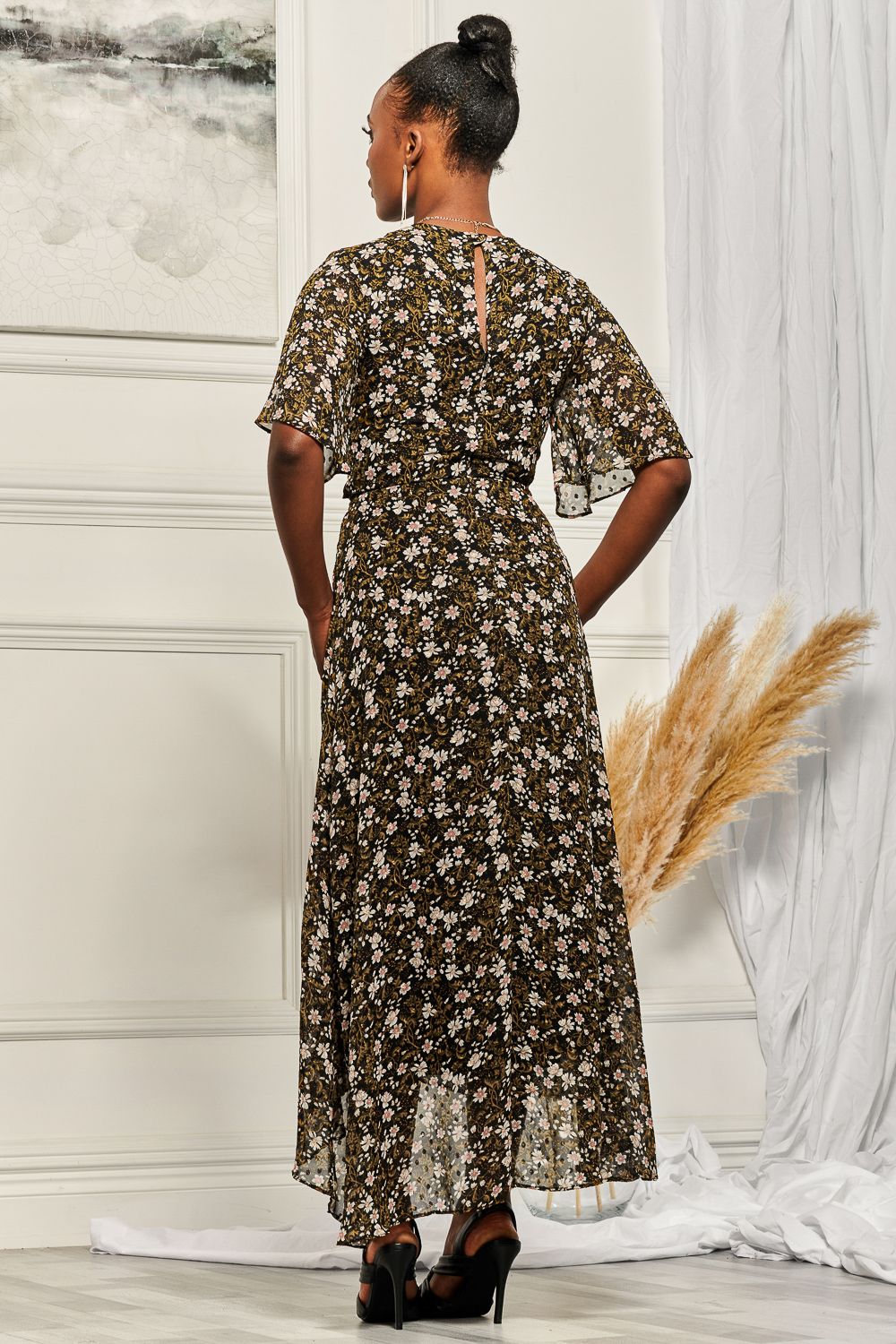 Jolie Moi Angel Sleeve Wrap Tie Front Maxi Dress