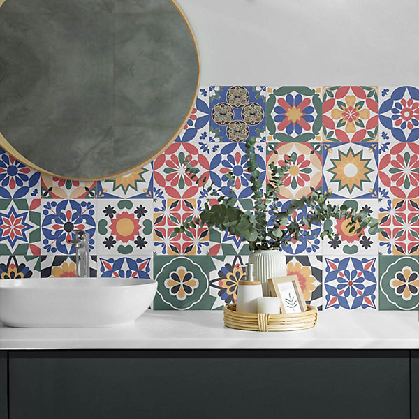Panneau Mural TV Wallfluent 120x60 cm Motifs De Mosaïque Dans Des Carrés 1 pièce