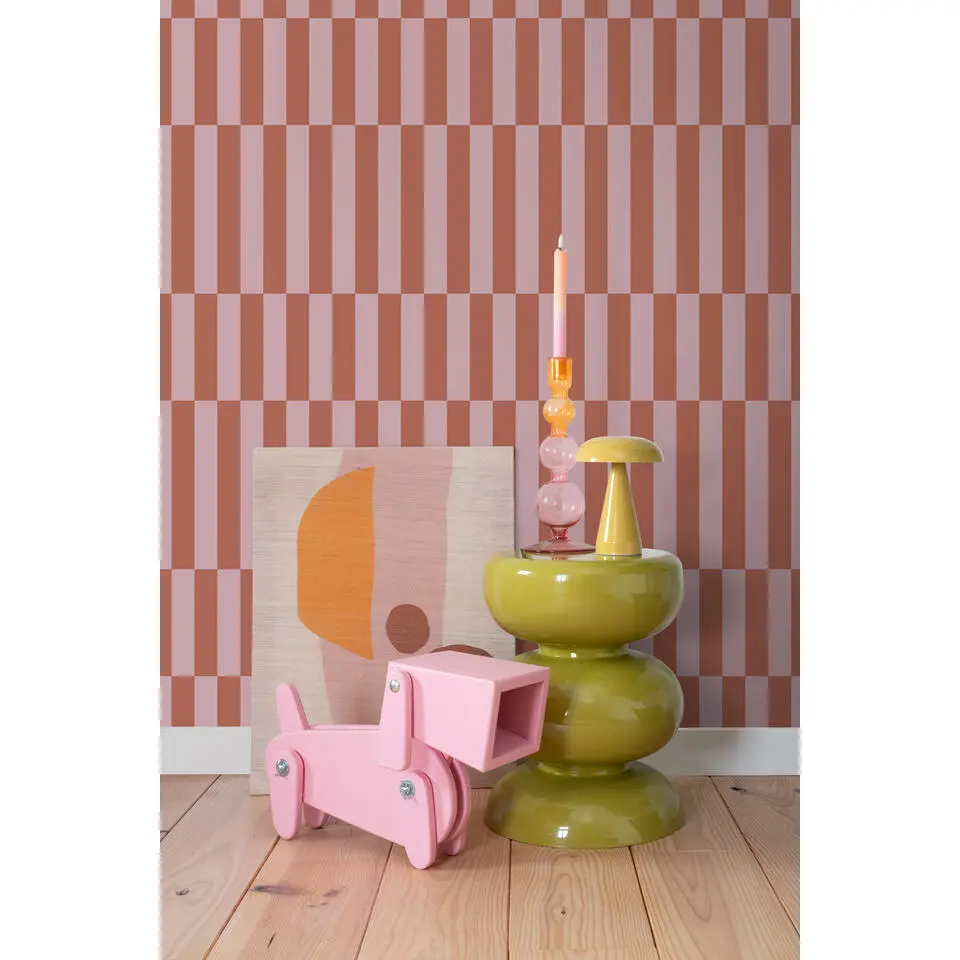 ESTAhome behang strepen terracotta en oudroze - 53 cm x 10.05 m