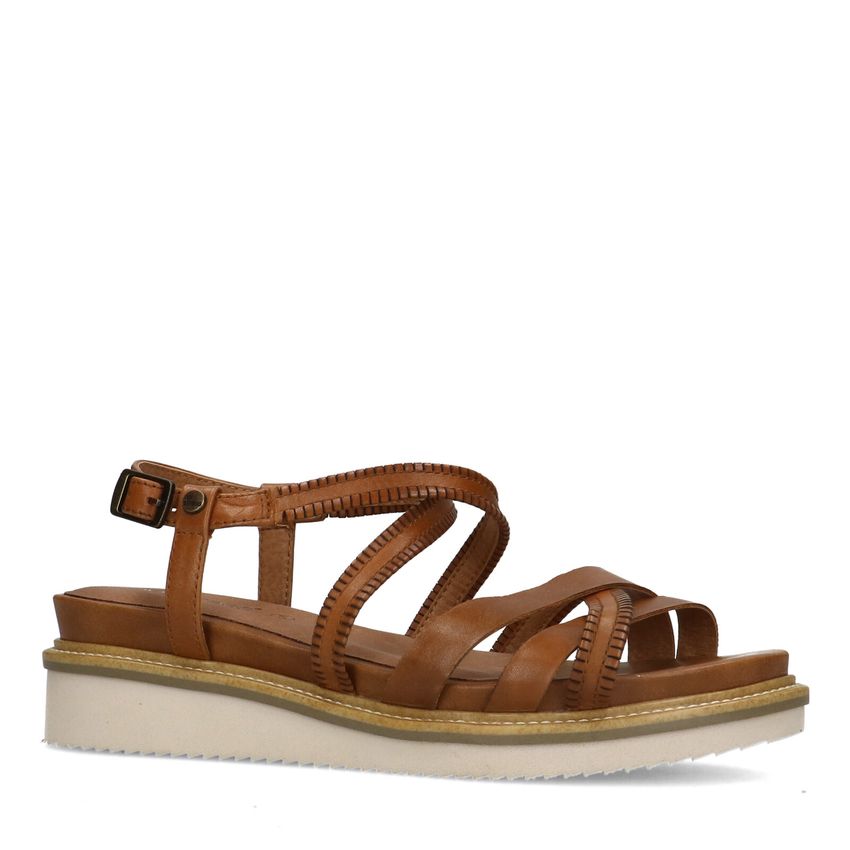 No Stress Cognac leren sandalen met bandjes