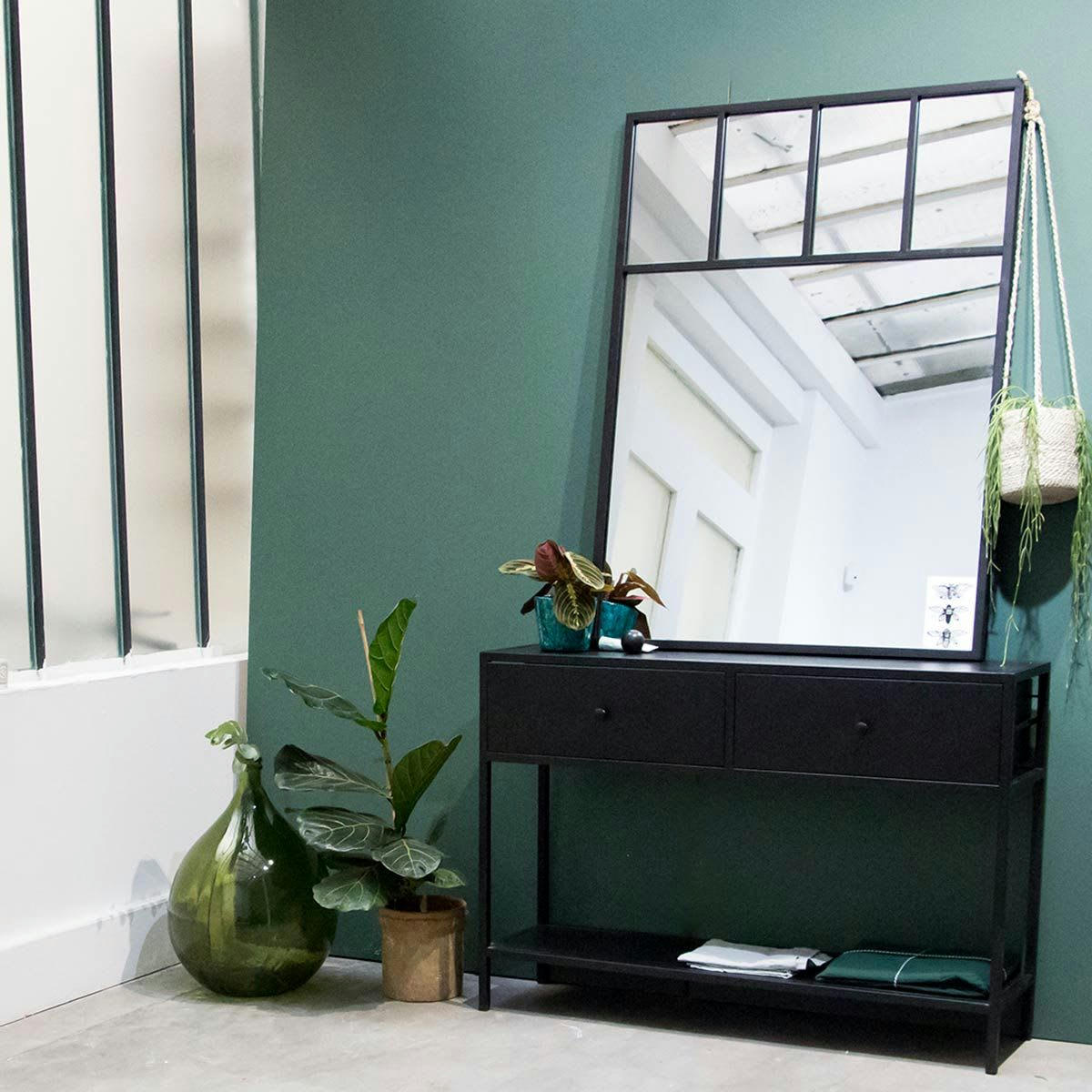 BRICKLANE - Miroir verrière compartimenté métal noir 90x120