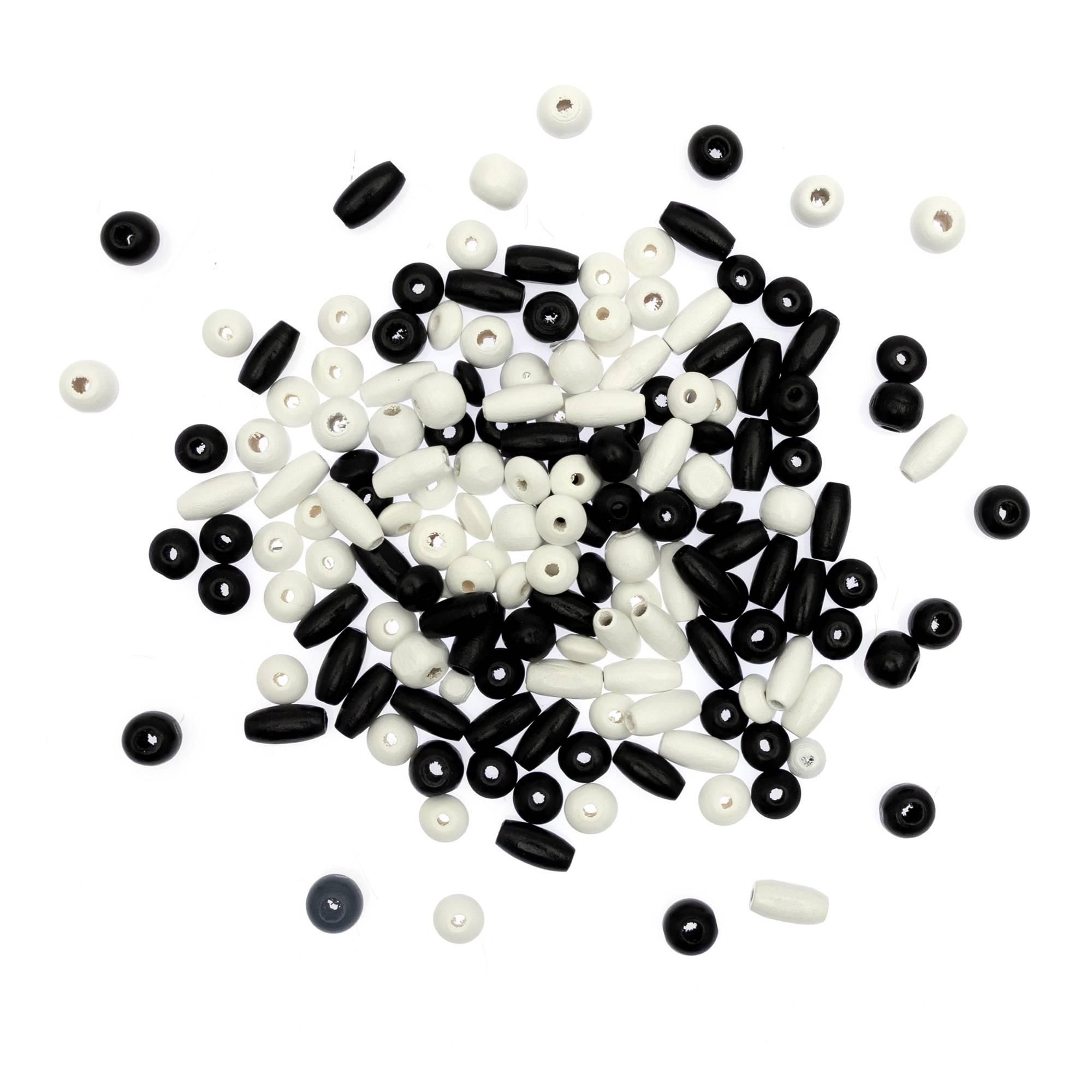Mixed Black and White Round Wooden Beads 40g