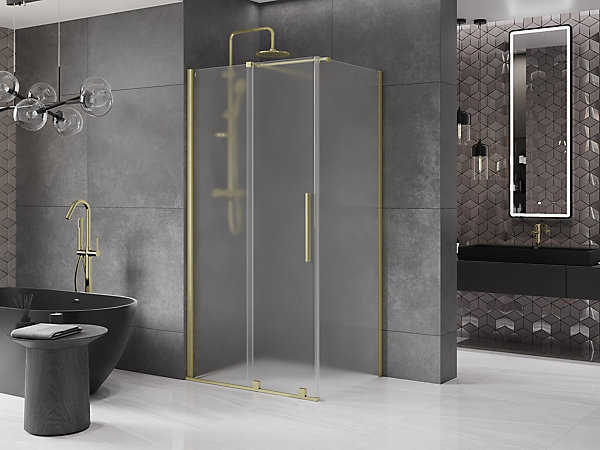 Mexen Velar cabine de douche coulissante 140 x 100 cm, givre, or brossé - 871-140-100-31-55
