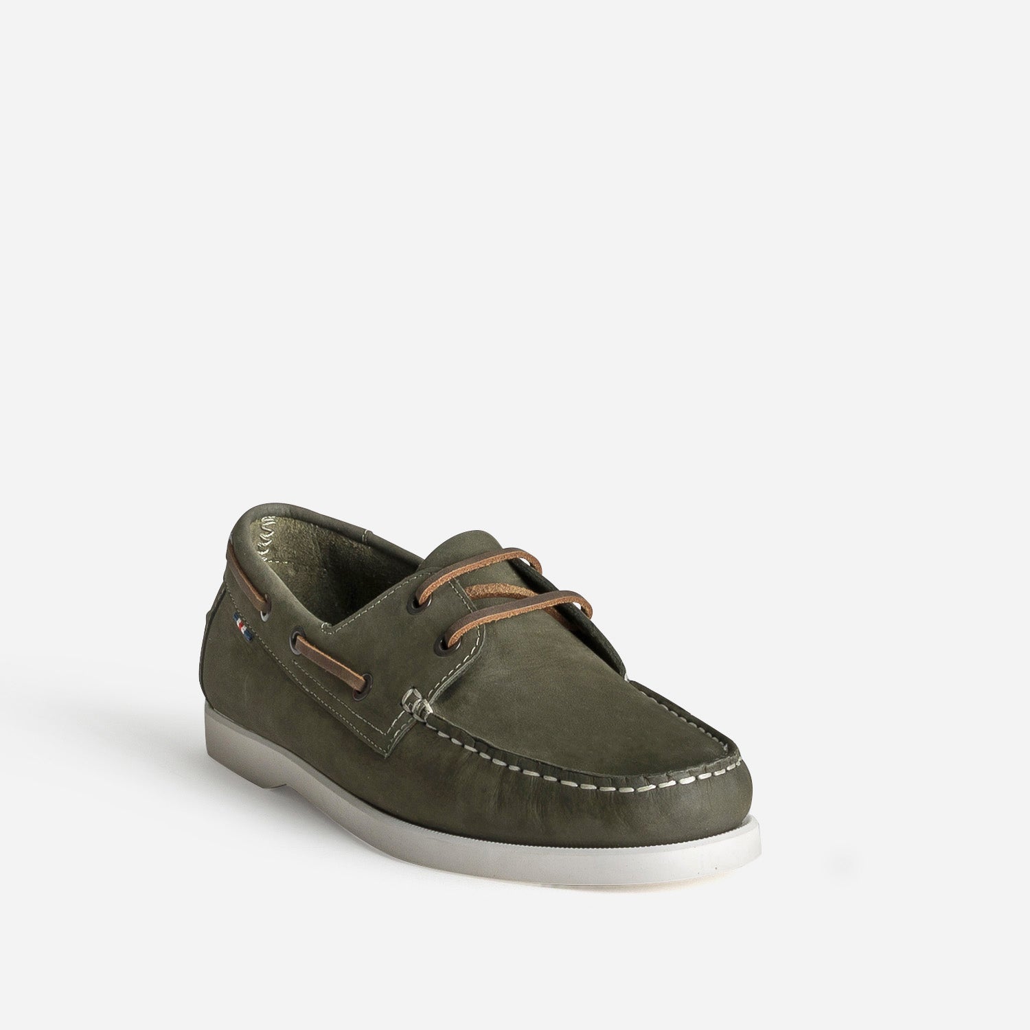 Chaussure-bateau kaki cuir nubuck