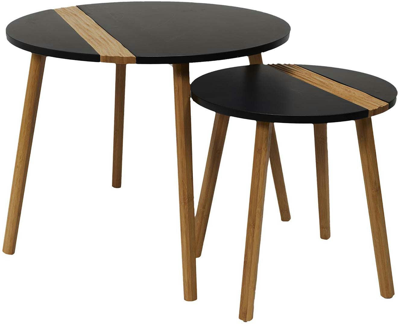- Tables d'appoint gigognes bicolore relief noir - Lot de 2