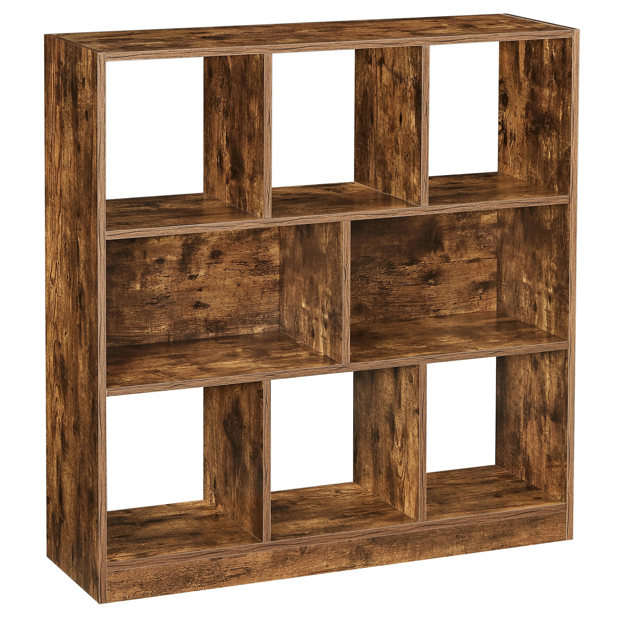 - Bibliothèque 8 compartiments effet bois marron rustique