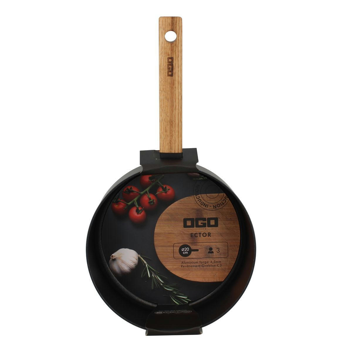 ECTOR - Casserole en aluminium et poignée en bois Ø20cm - compatible induction