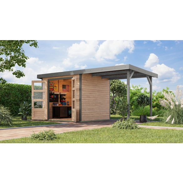 Gartenhaus »Osterby 3 A«, BxHxT: 488,5 x 209 x 213 cm (Außenmaße inkl. Dachüberstand), Wandstärke 19 mm