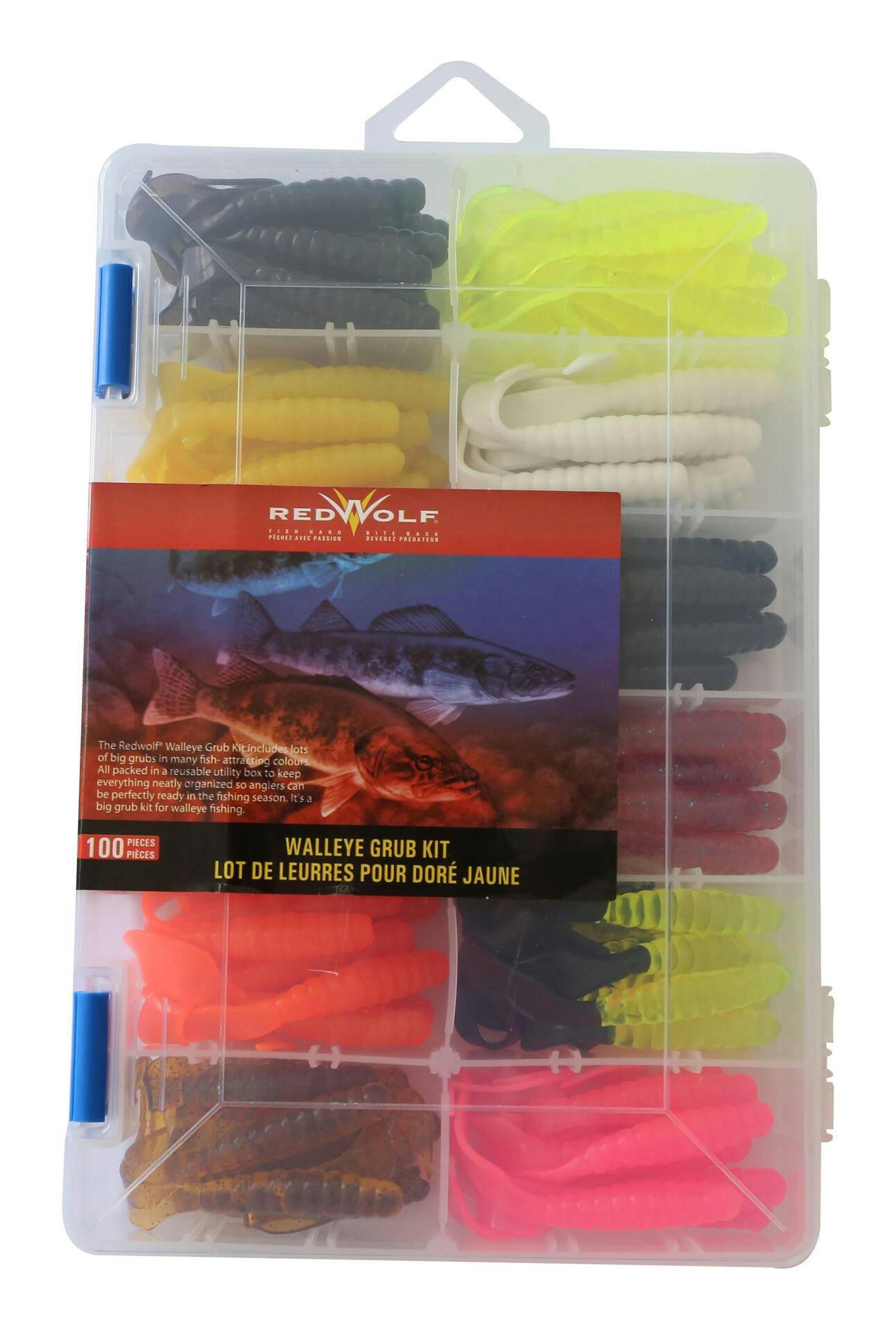Red Wolf Walleye Grub Lure Kit, 100-pc