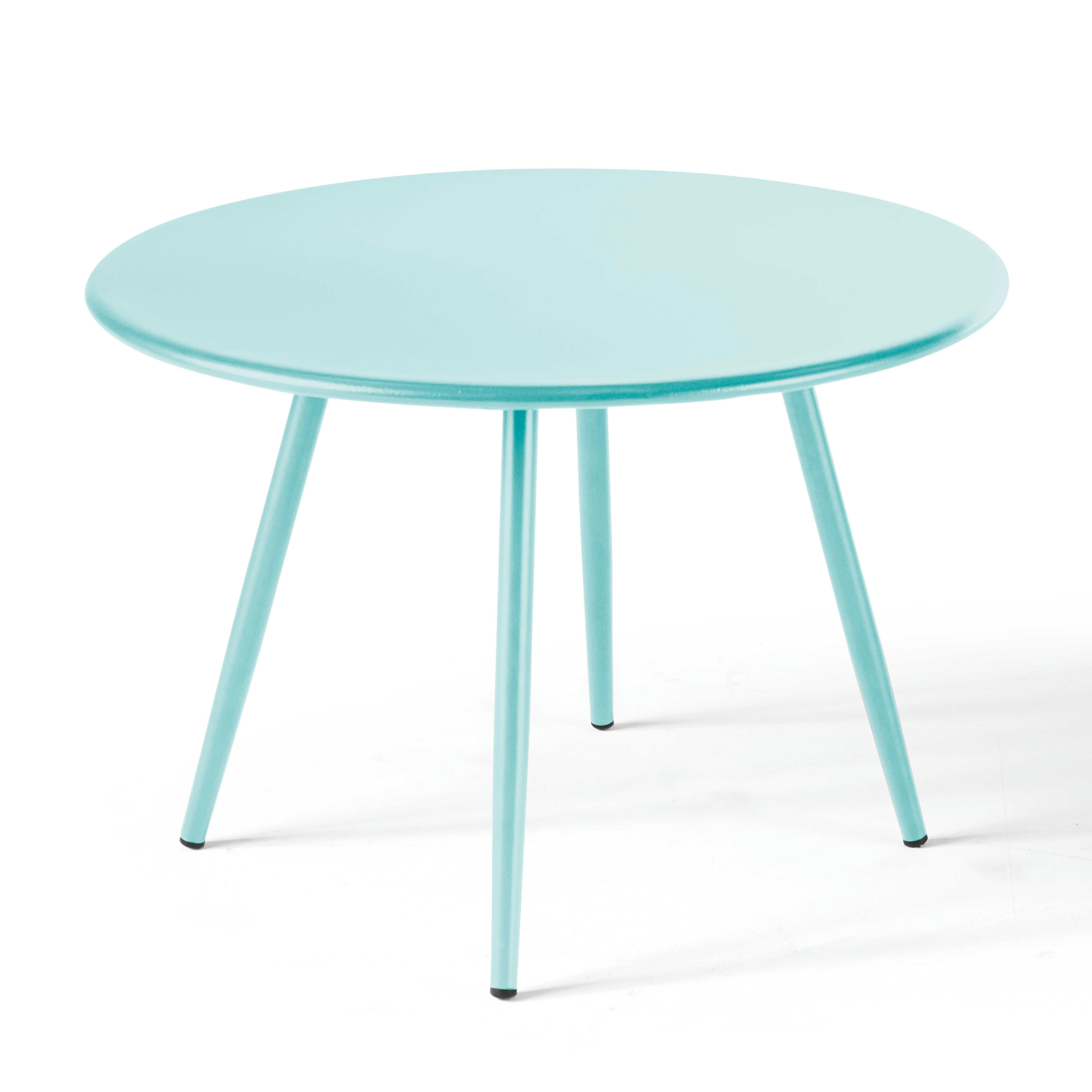 PALAVAS - Lot de 2 tables basses ronde en acier turquoise 50 cm