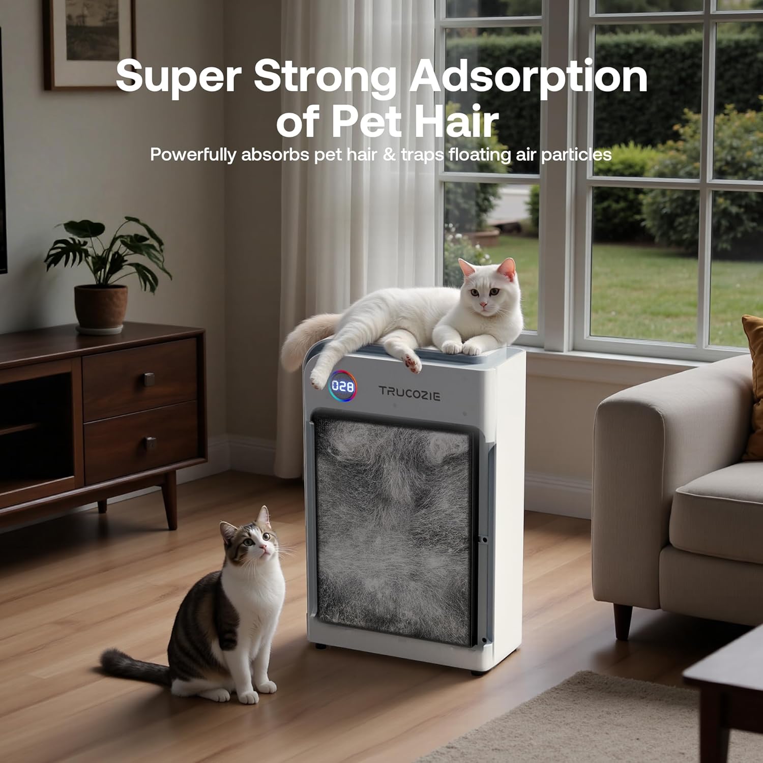 Trucozie Large Pet Air Purifier for Home up to 3000 Ft², Absorbs Floating Cat and Dog Hair, Smart WiFi, 3-in-1 Filter with Anion, Activated Carbon & HEPA for Pet Allergy, Smoke, Dust, Zero Ozone