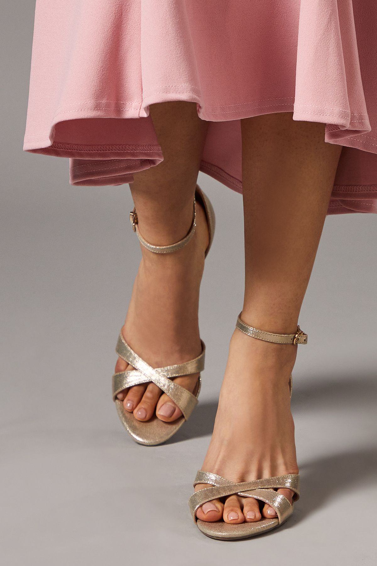 Coast Cadenza Metallic Textile Cross Strap High Stiletto Heel Sandals