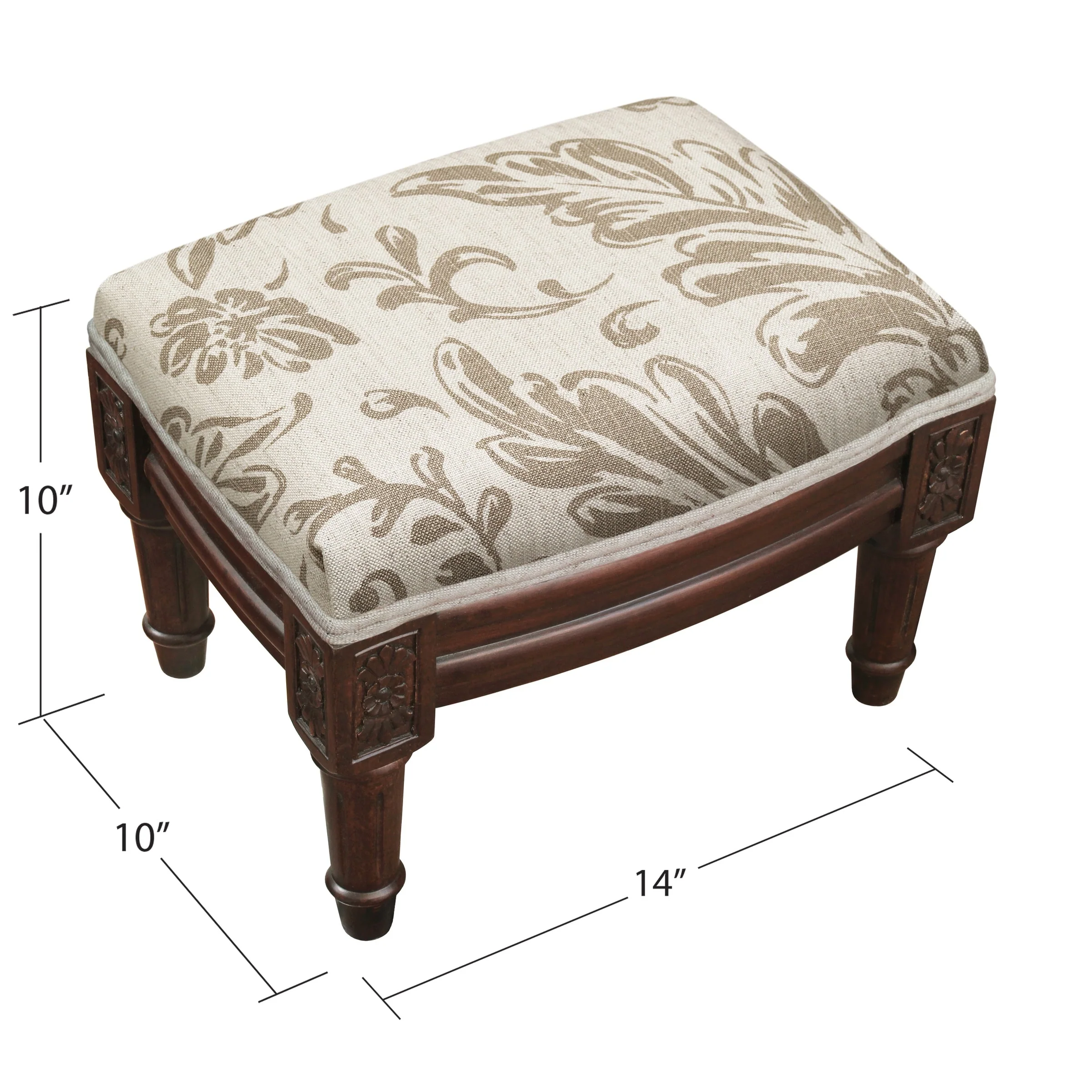 Taupe Tuscan Floral Footstool with wood stained finish