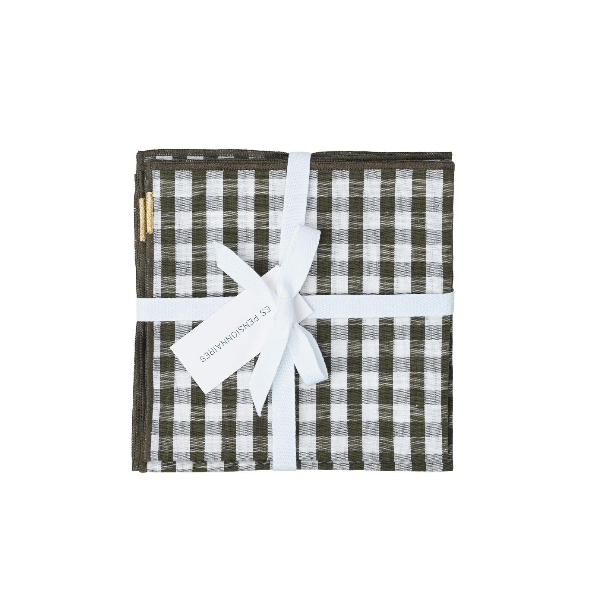 - Serviettes de table (lot de 2) lin / coton vichy vert câpre