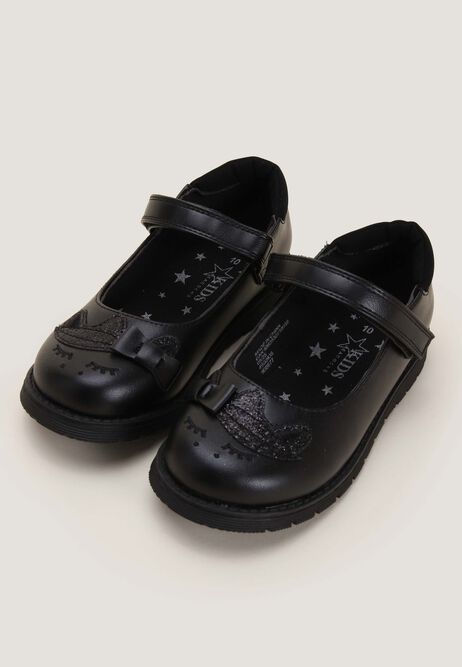 Younger Girls Black Glitter Unicorn Mary Jane Shoes