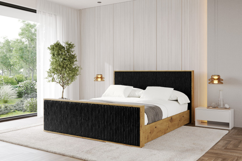 Łóżko tapicerowane z materacem   pojemnik ENZO10-Z - 120x200 cm Czarny