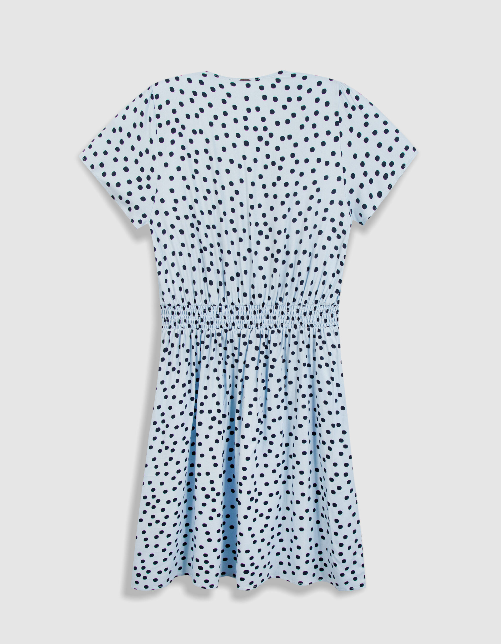 Robe encolure V bleu ciel imprimé pois Femme