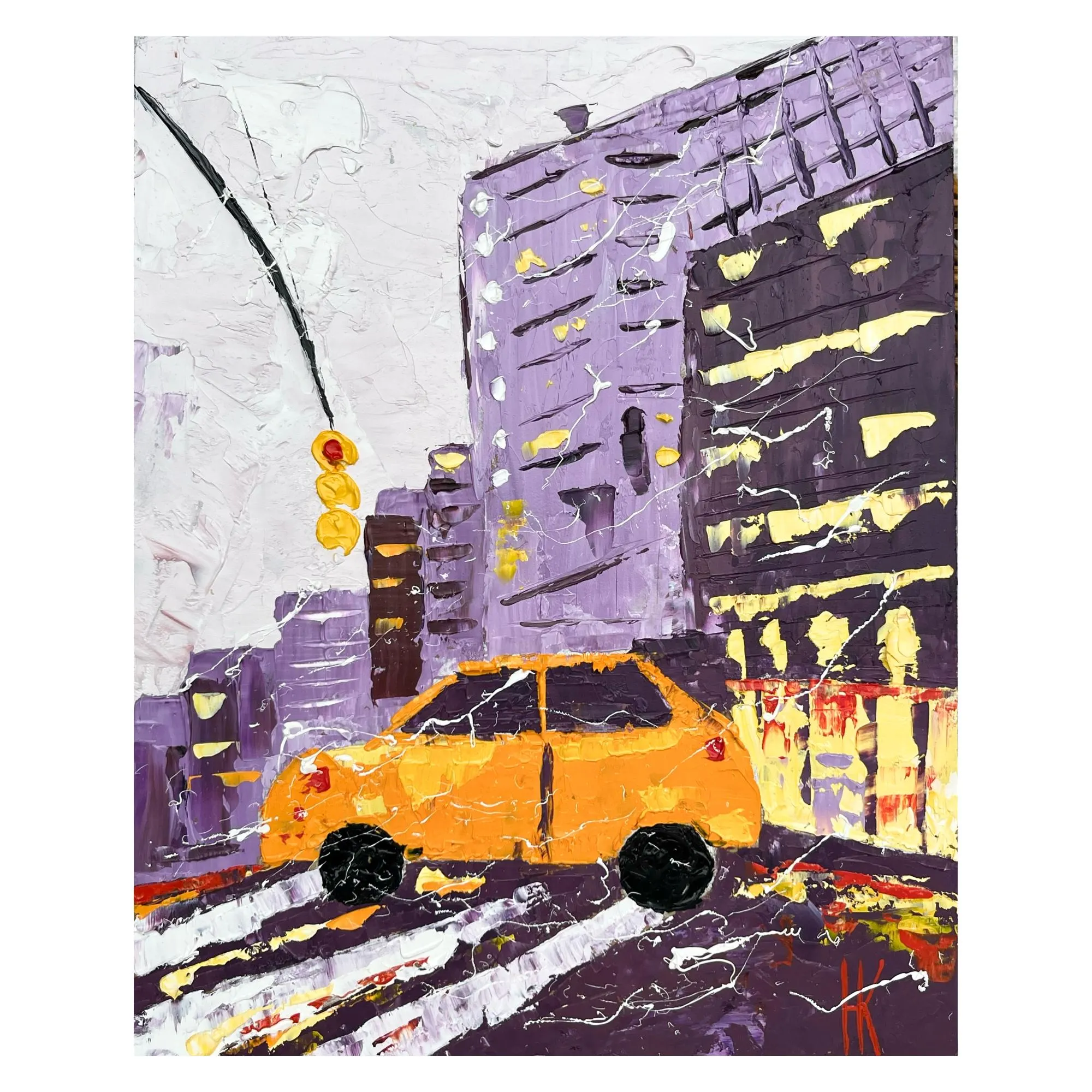 NYC Original Oil Impasto Painting Yellow Taxi Car Cityscape Landscape Art 8 x 10
