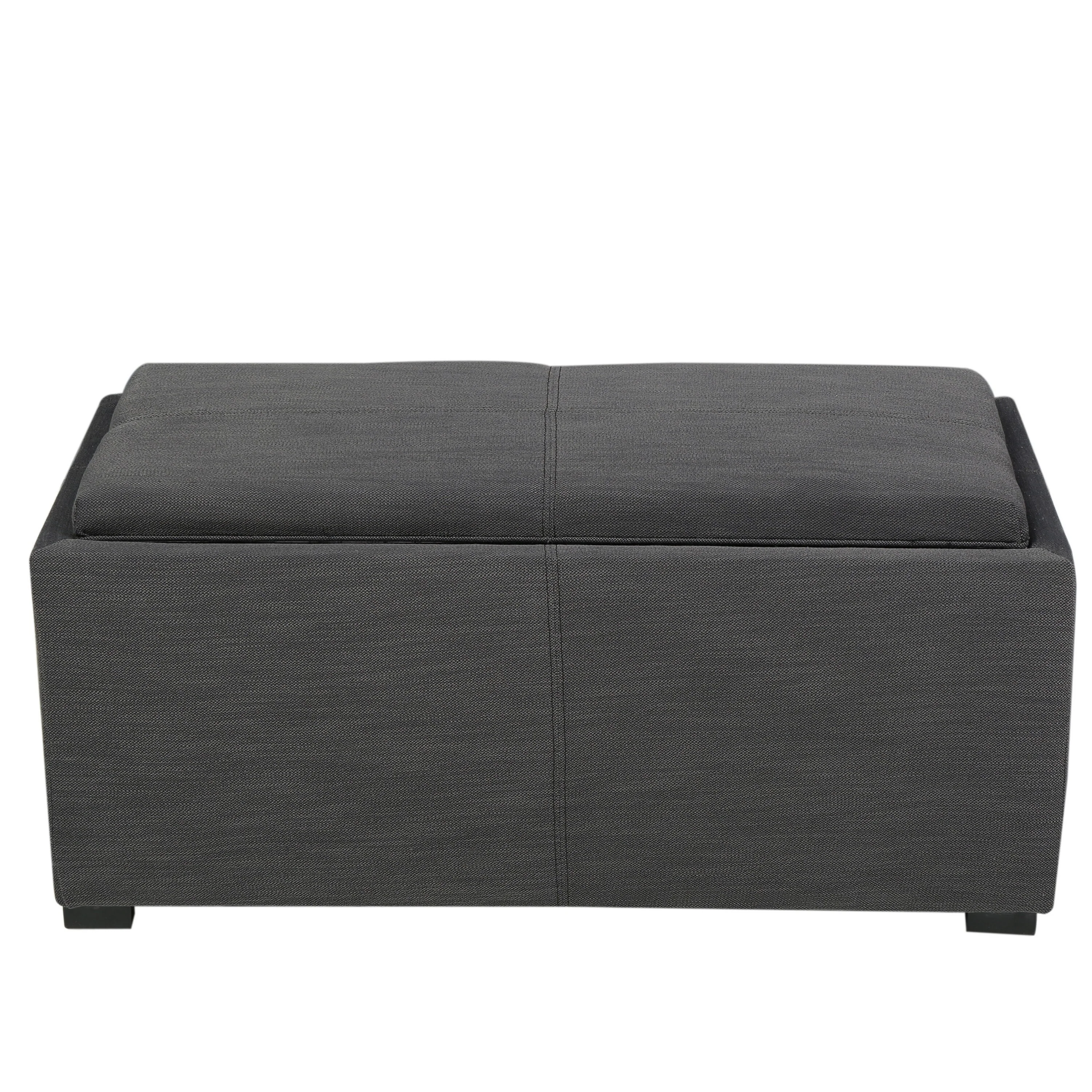 Dora Ottoman Set of 3, Storage Bench and 2 Cube Poufs, Soft Gray