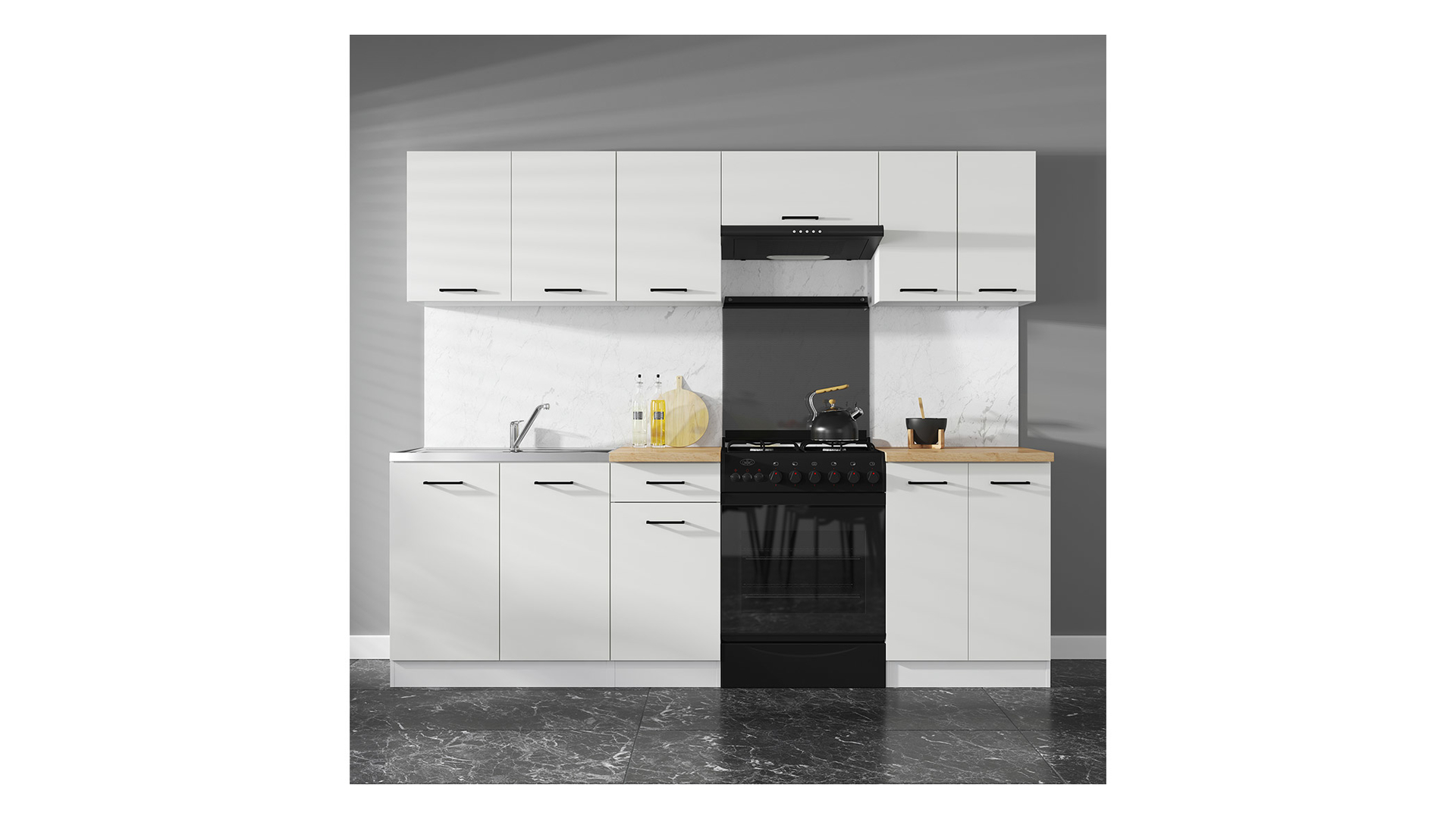 Komplet kuchennyJunona Line 240 cm kredowy połysk z blatem
