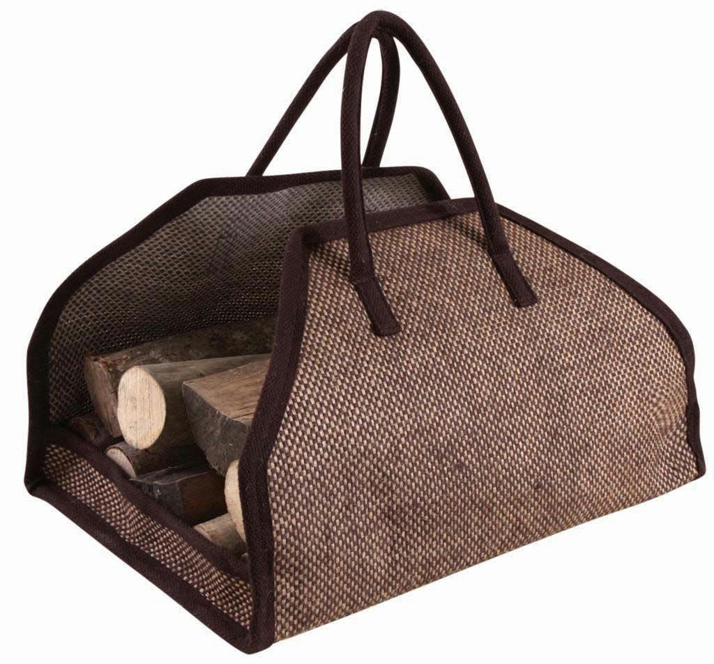 - Sac à bûches en toile de jute renforcée marron