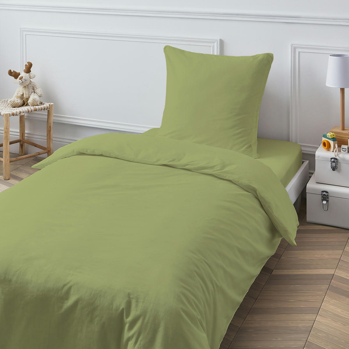 COTON UNIS - Housse de couette coton  unie tilleul 200x200cm