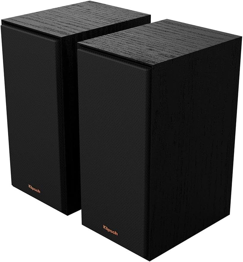 Klipsch Reference R-40PM Powered Bookshelf Speakers - 90-Degree x 90-Degree Tractrix Horn - Linear Travel Suspension - Sleek  Modern Appearance