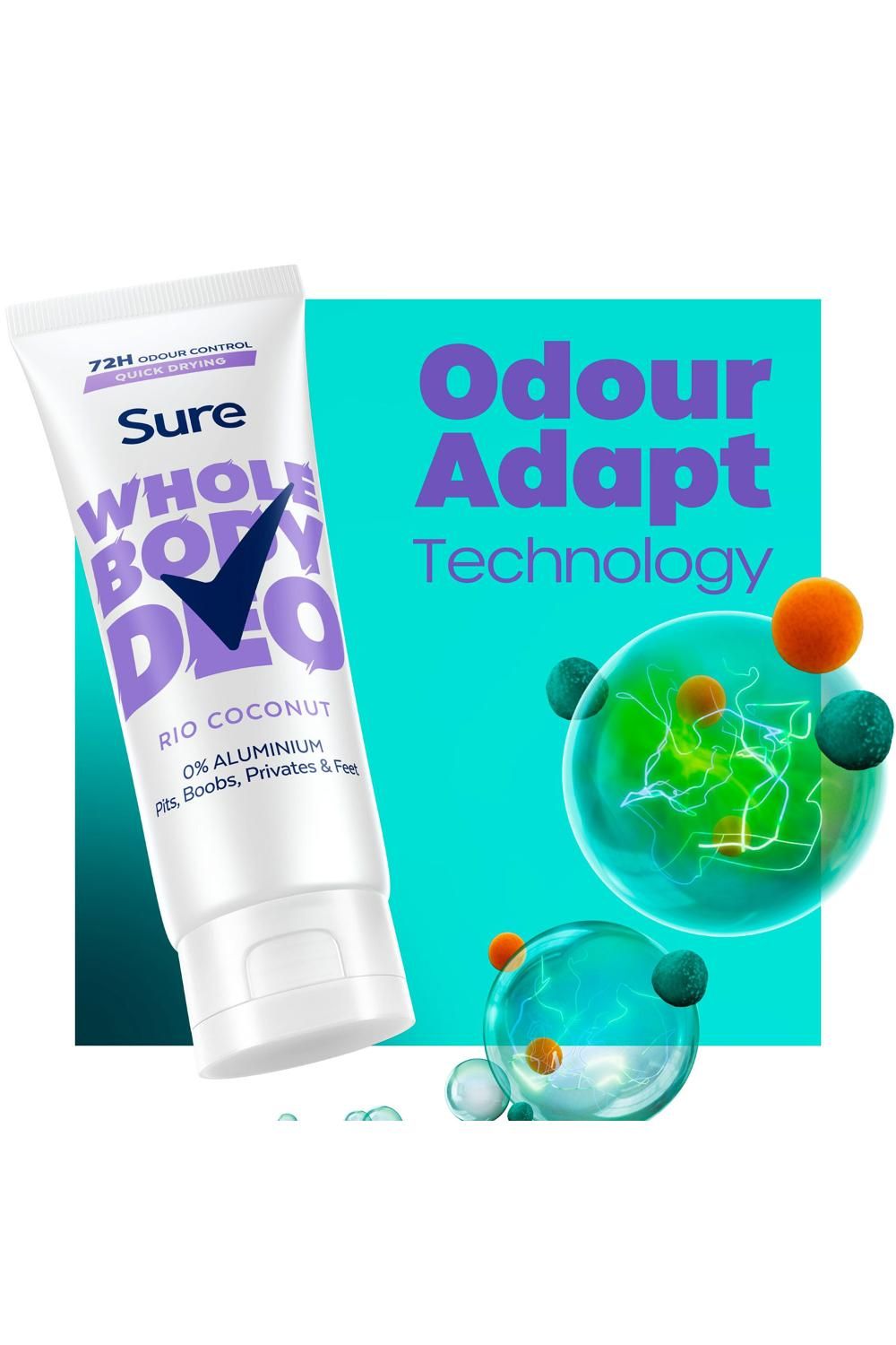 Sure Whole Body Deodorant Cream Rio Coconut 72Hrs Odour Control 75ml,6pk