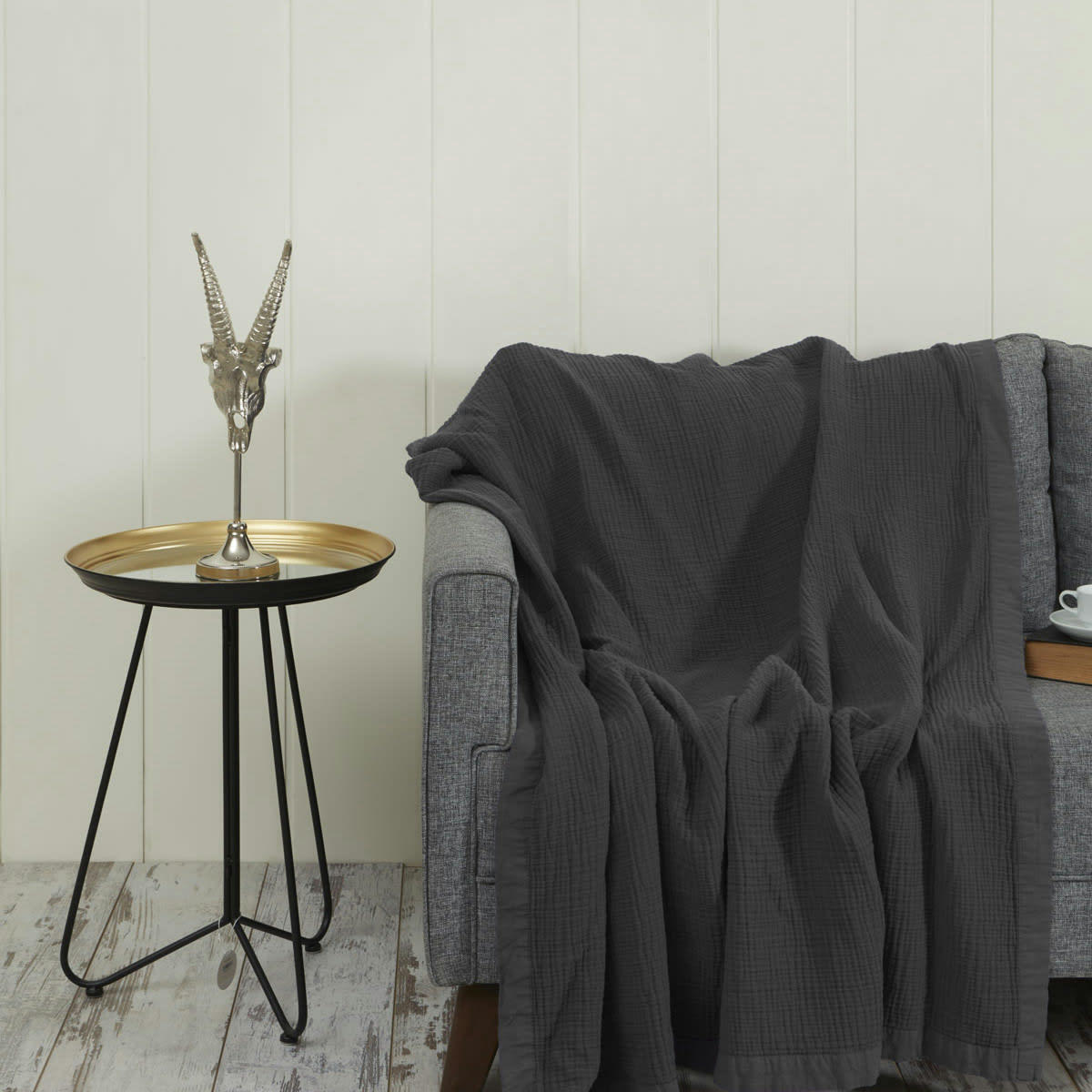 LOFT - Plaid en gaze de coton  carbone 130x170 cm