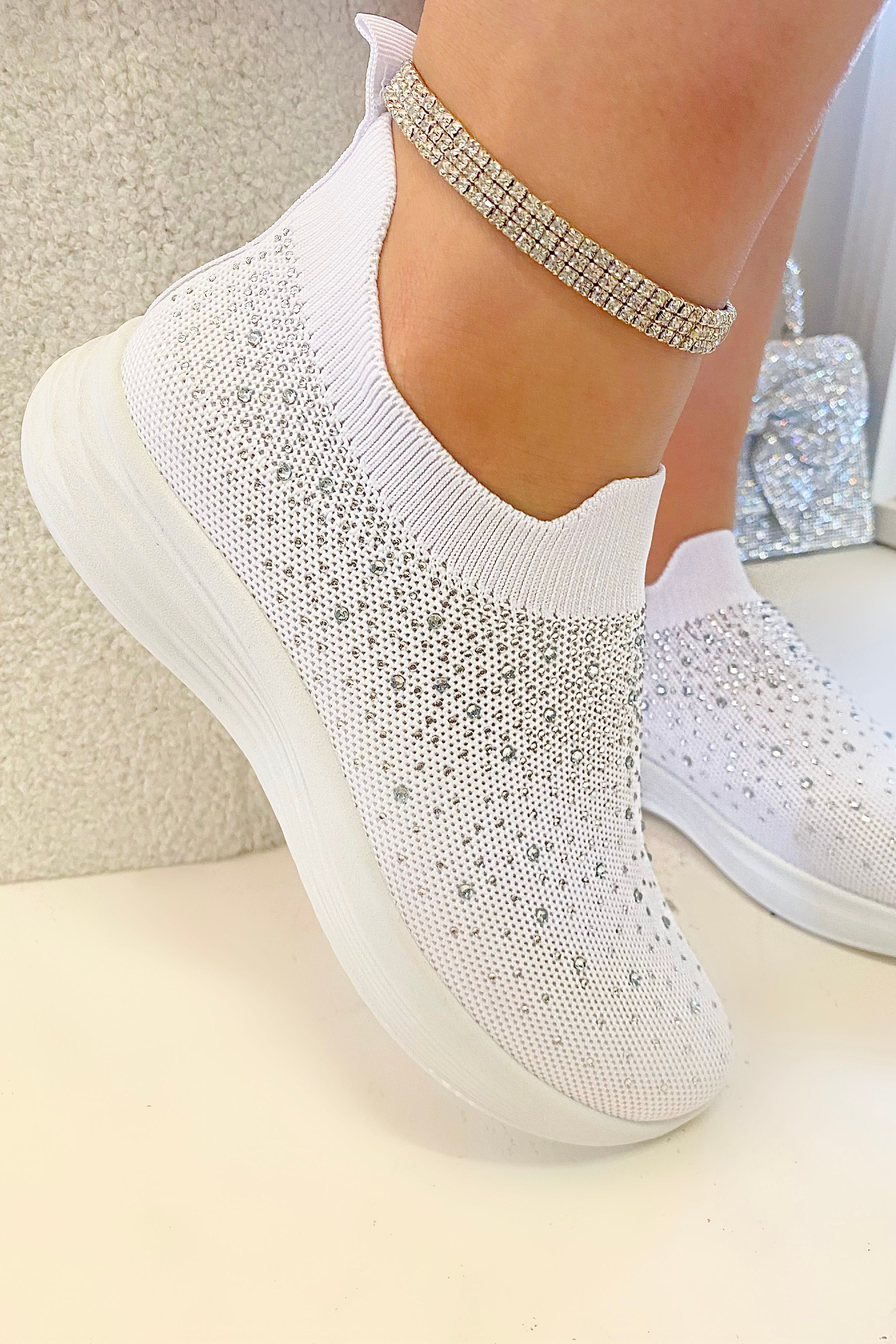 Love Lemonade Crystal Rainbow Drop Stretch Sock Trainers