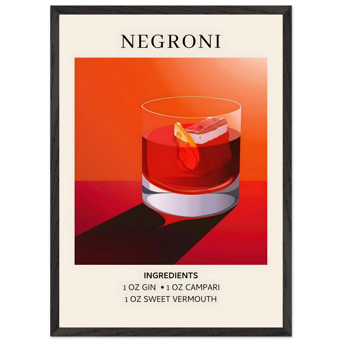Artfulprints Poster met Lijst Negroni cocktail - Ingrediënten  - 50x70 cm - Rood