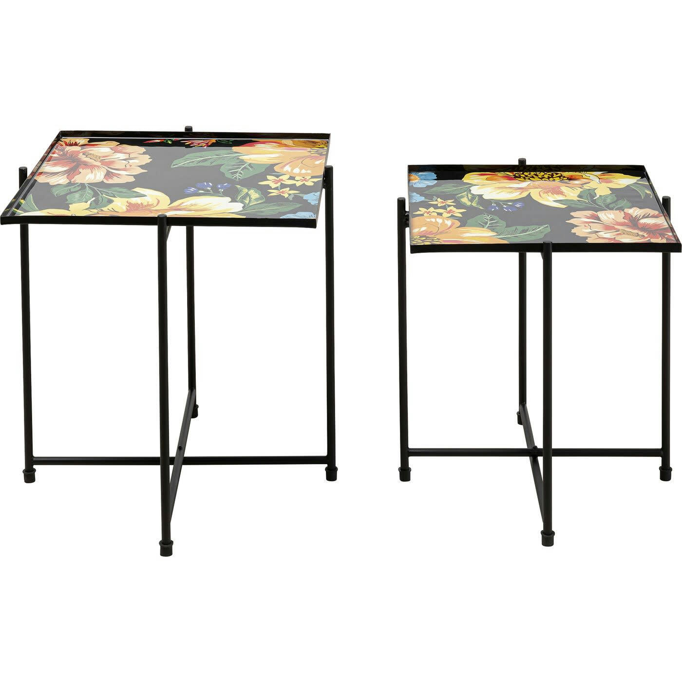 - Tables d'appoint noires fleurs set de 2 Kare Design