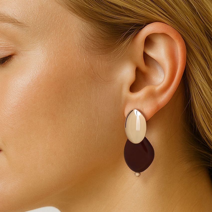 Manfield Gouden statement oorbellen met bruine knopen