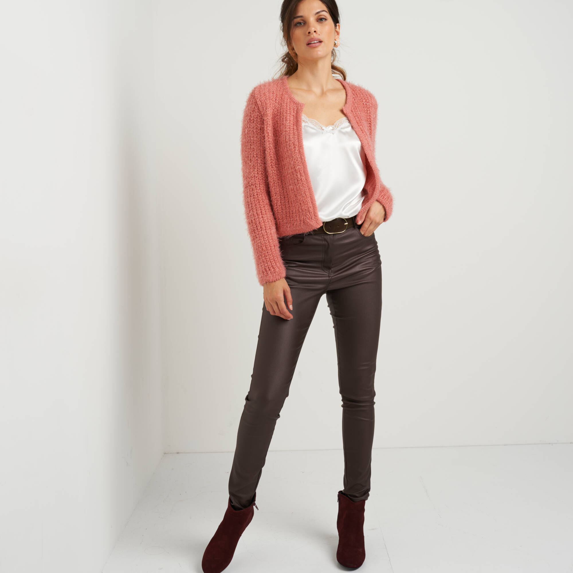 Gilet paletot, maille perlée fantaisie