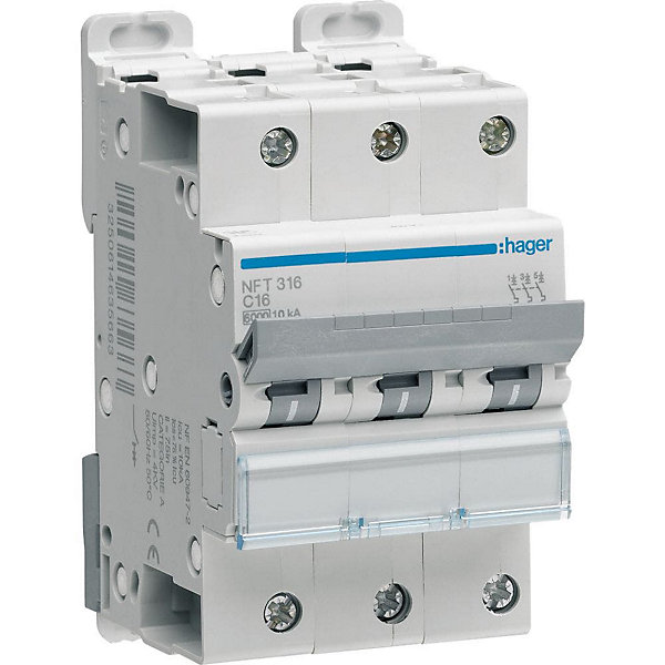 Disjoncteur Hager - 3P - 16A - 6-10kA - Type C